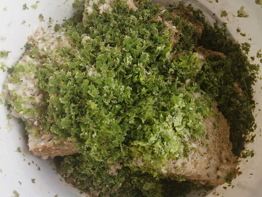 Regular evening feed of azolla, broken rice and anchovy heads.